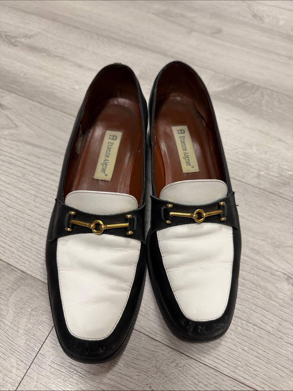 Black & White Leather Bit Loafers -